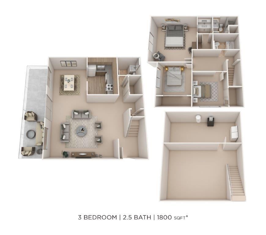 Floor Plan - Three Bedroom 2.5 Bath Townhome