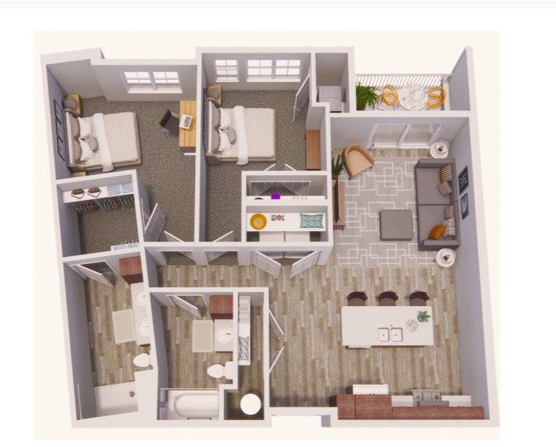 2 BDR 2BA Silver Maple 1124sf - 2 BDR 2 BA 2 