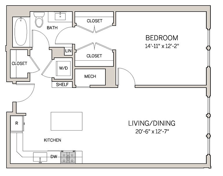 Floor Plan - 1 Bed 1 Bath A13