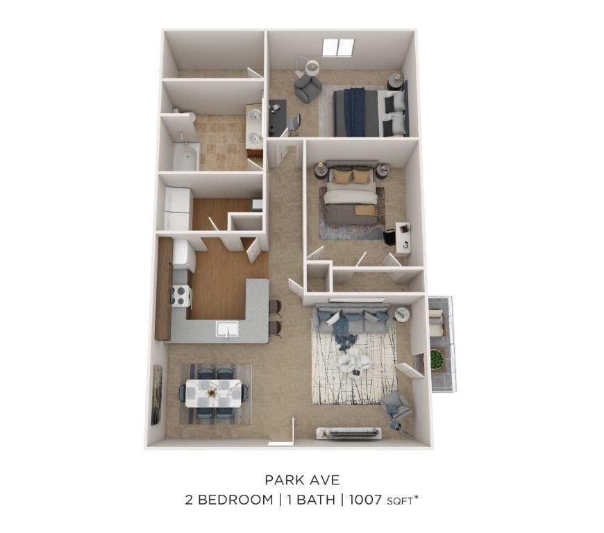 Floor Plan - Two Bedroom-1007 Sqft