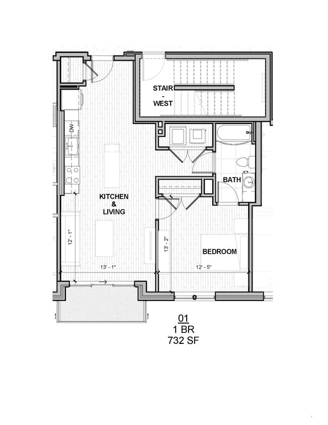 Floor Plan - One Bedroom 732 SF