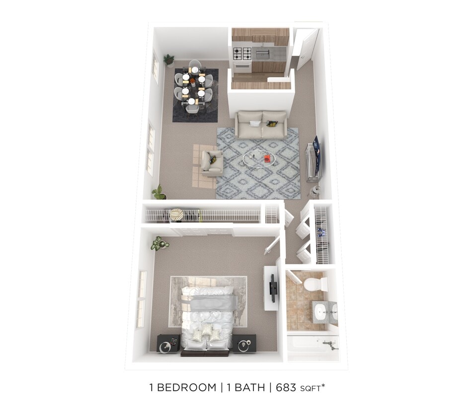 Floor Plan - One Bedroom - 683 sqft - Carlwynne