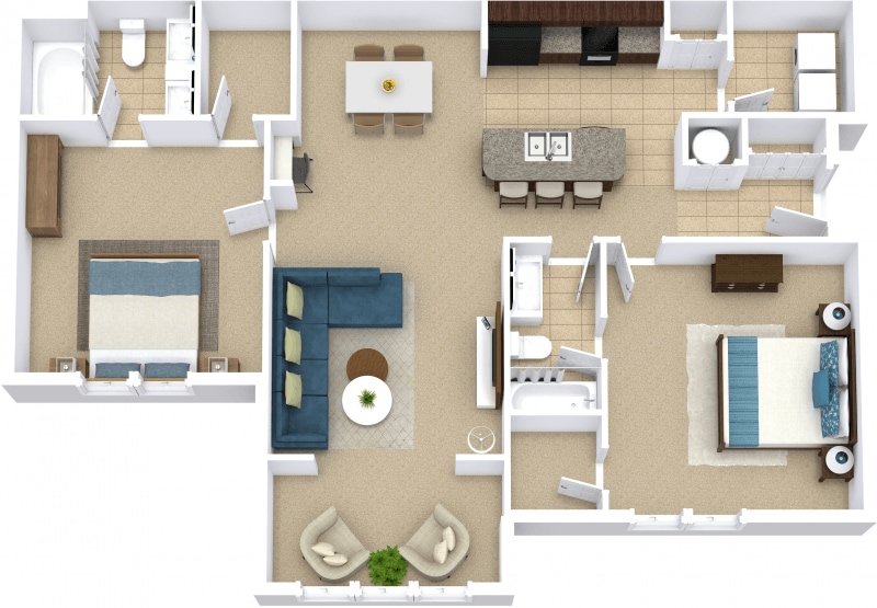 Floor Plan - 2 Bedroom, 2 Bathroom