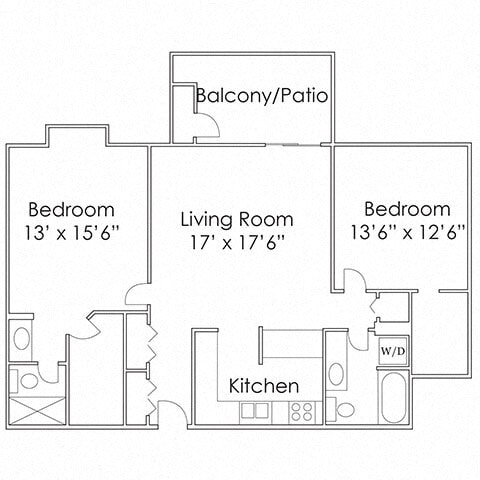 Floor Plan - 2 Bed, 2 Bath - B9 1200 SF