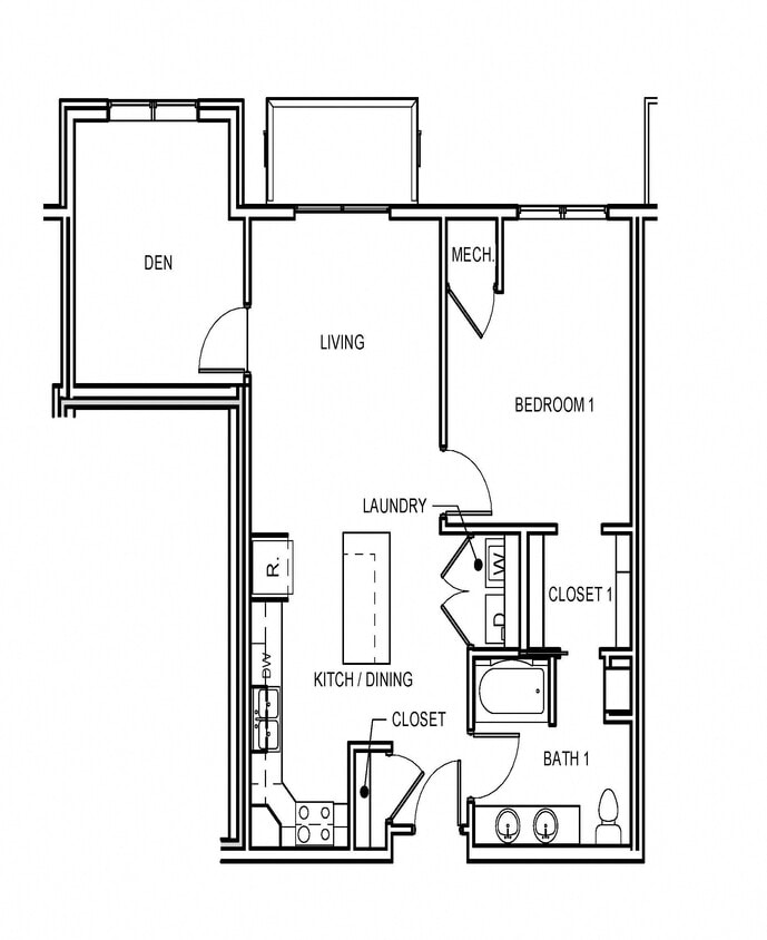 Floor Plan - 1 Bedroom 1 Bath + Den