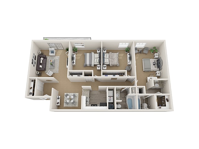 Explore this captivating 3D floor plan, designed for modern comfort and style. - 3x2 Apartment