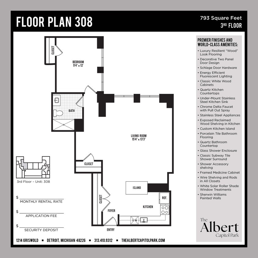 Floor Plan - 1 Bedroom Unit - 308