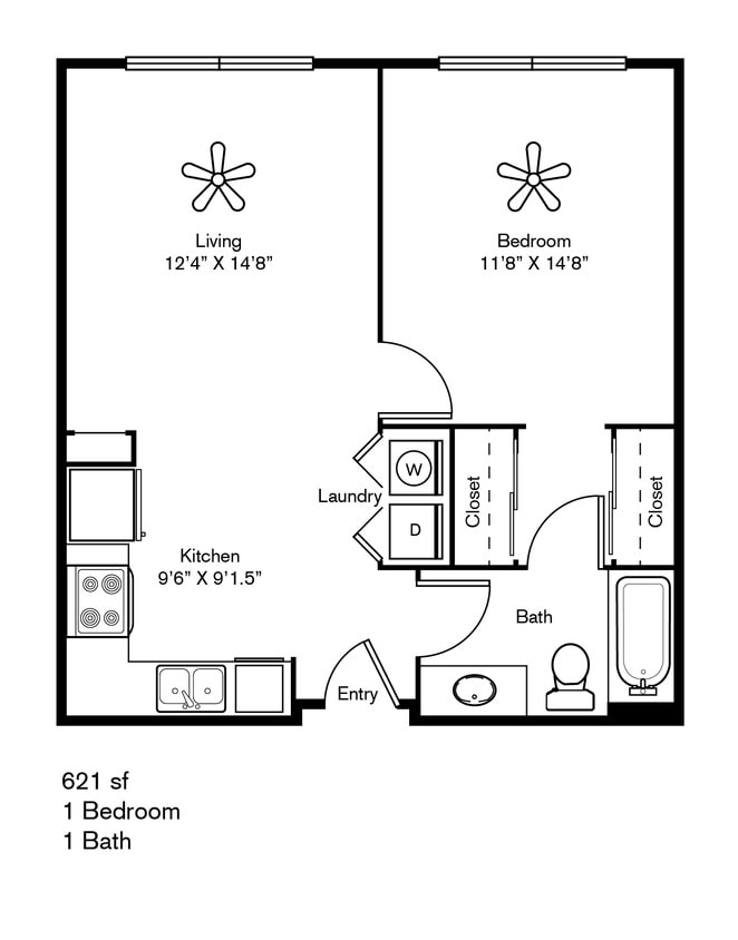 1/1 621 sf - 1 Bedroom 1 Bath