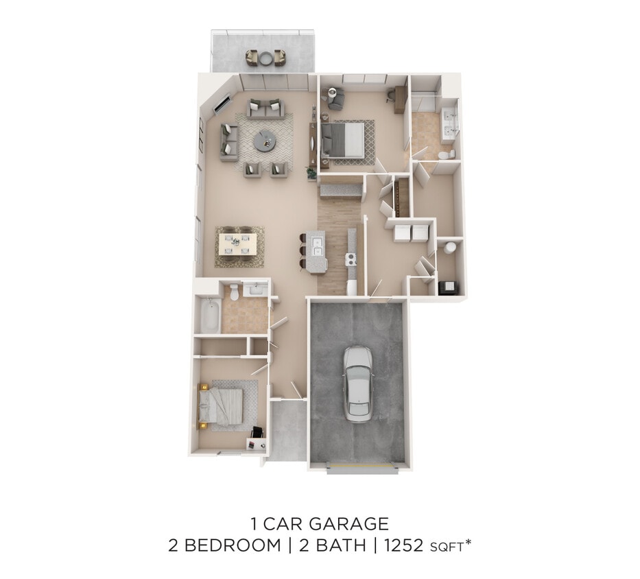 Floor Plan - Two Bedroom 2 Bath - 1,252 sqft