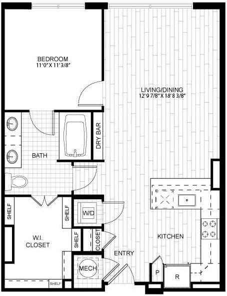 Floor Plan - 1 Bed/1 Bath-T_A03