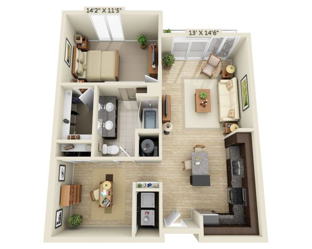Floor Plan - One Bedroom Den Penthouse A1AD