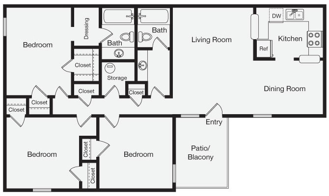 Floor Plan - 3 Bedroom Apartment Home