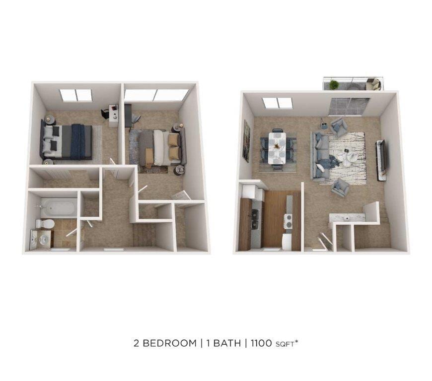 Floor Plan - Two Bedroom Townhome - 1,100 sqft
