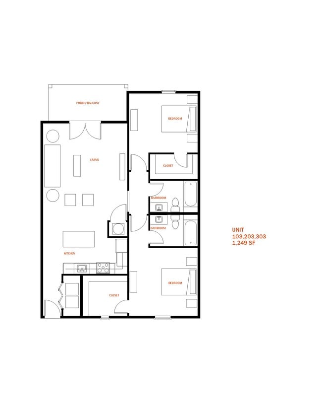 E-1,249 sq ft 2 bedroom/2 bathroom - E