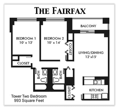 Fairfax | 2 Bed 2 Bath | 993 sqft - Two Bedroom 2 Bath - 993 sqft