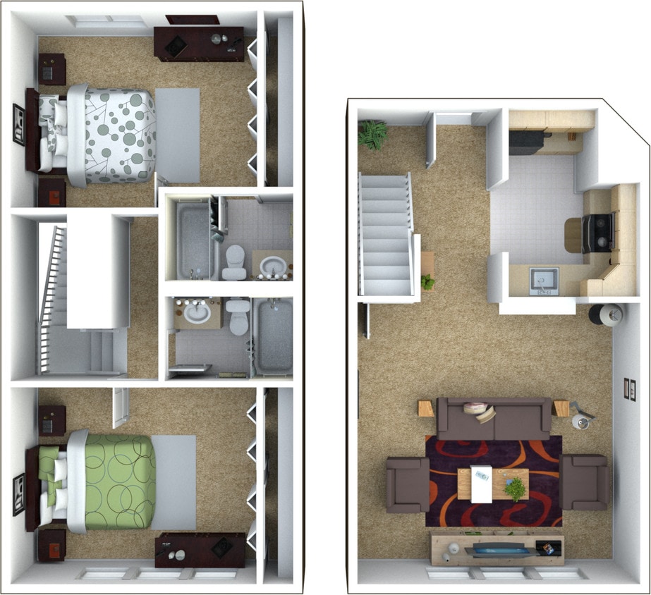 Floor Plan - Marlboro Classic - 2 Bed 2 Bath Duplex