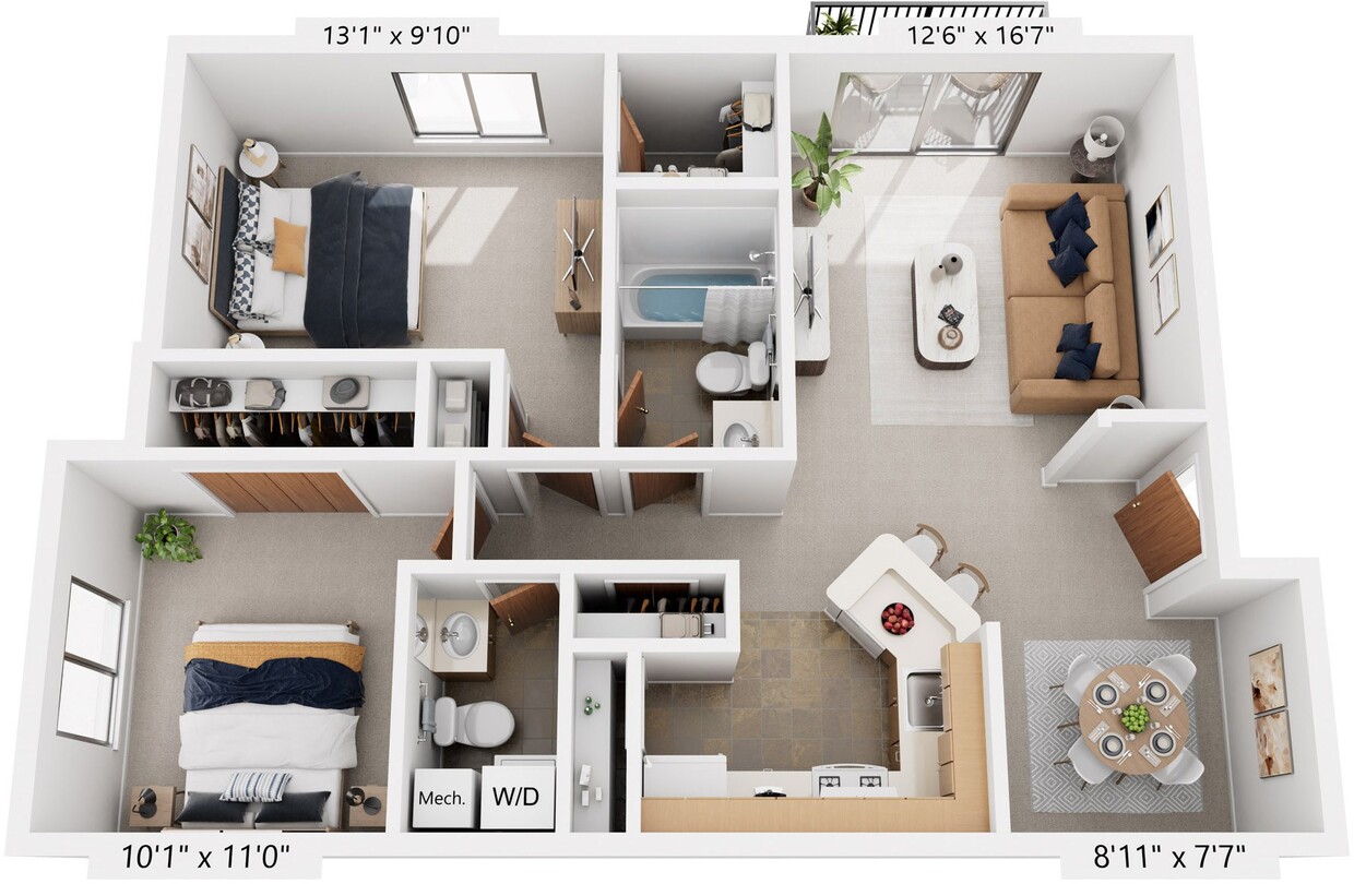 Floor Plan - Two Bedroom One & One-Half Bath Seville Stackab...
