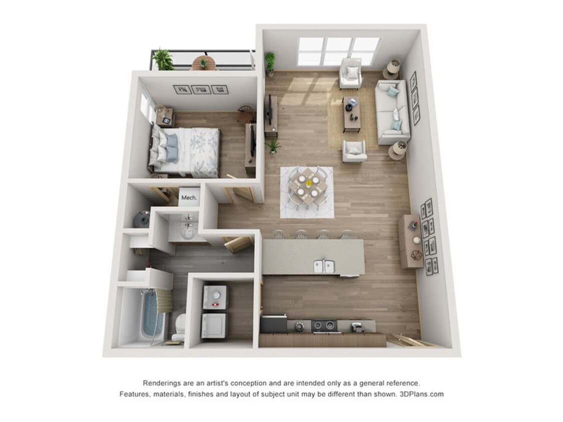Floor Plan - 10 North - 1 Bed / 1 Bath Park Facing Corner Unit