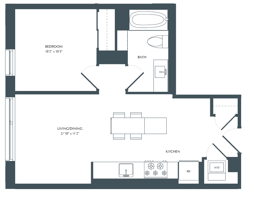 Floor Plan - 1 Bed/1 Bath_Intersect at O