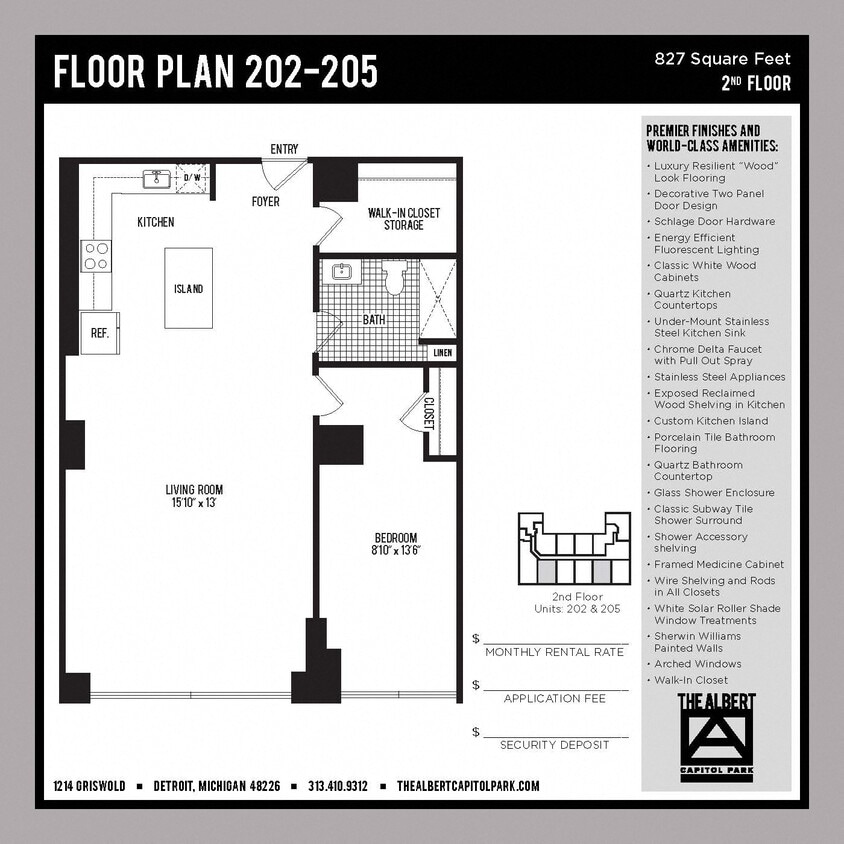 Floor Plan - 1 Bedroom Unit - 202 & 205