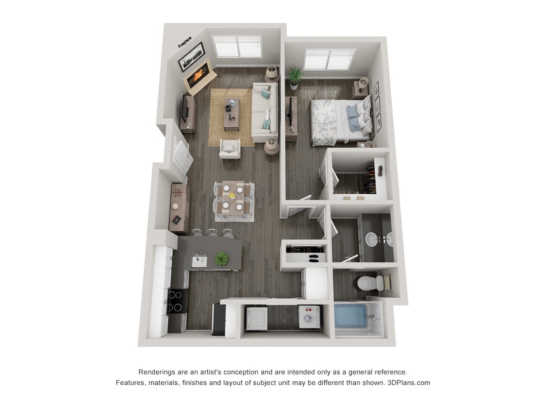 Floor Plan - 1x1B The Emery - Renovated