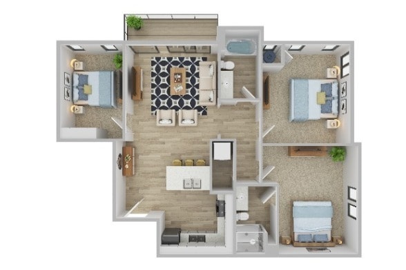 3 Bedroom 2 Bathroom Apartment Floorplan - 3 Bedroom 2 Bathroom Apartment