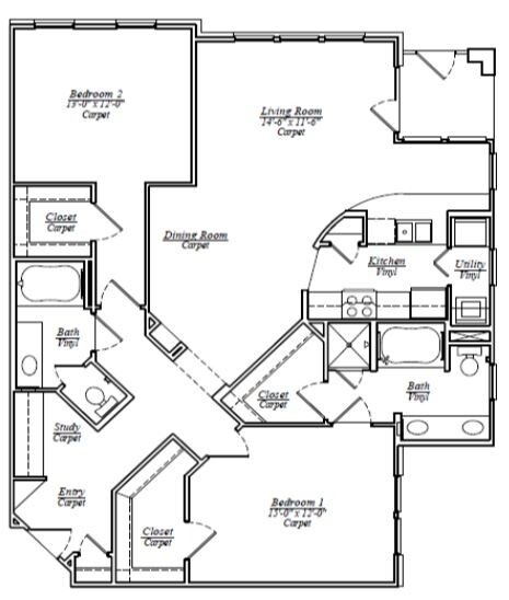 2 Bedroom / 2 Bath / 1392 Sq.Ft. - B10 Two Bedroom Two Bath
