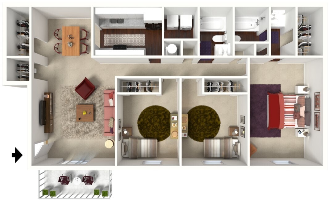 Village Green - 3B2B - Squoia 1220-1260 SF - 3D Furn.jpg - Sequoia