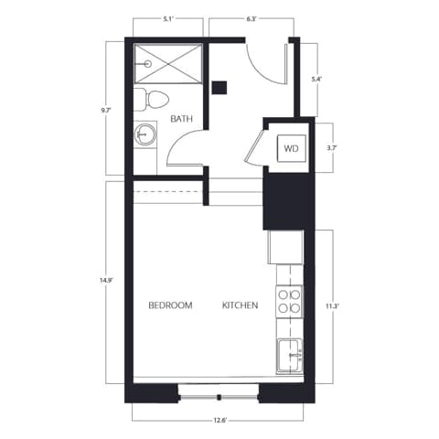 Studio | 1 Bath | 282-334 SQ FT - M2-LIB