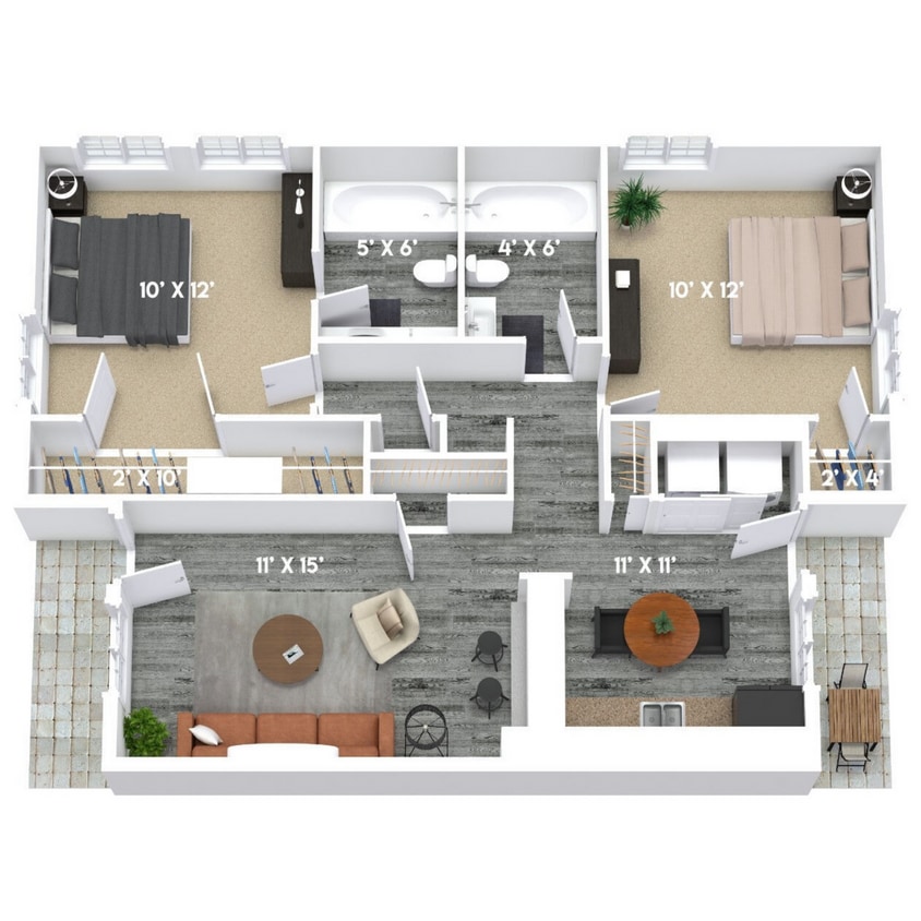 new 2x2 floorplan with dimensions - Standard