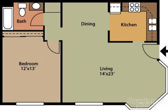 Floor Plan - 1 Bed 1 Bath B - Classic