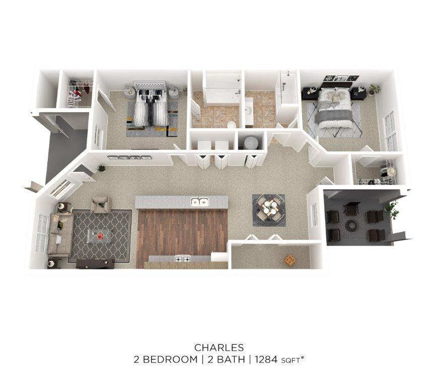 Floor Plan - Two Bedroom 2 Bath