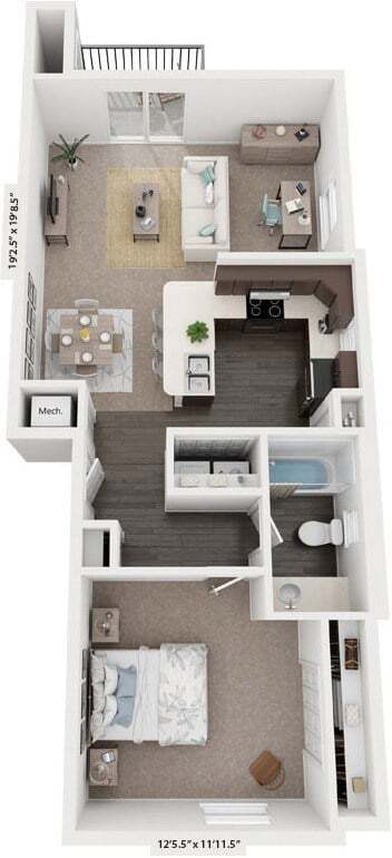 Floor Plan - One Bedroom End