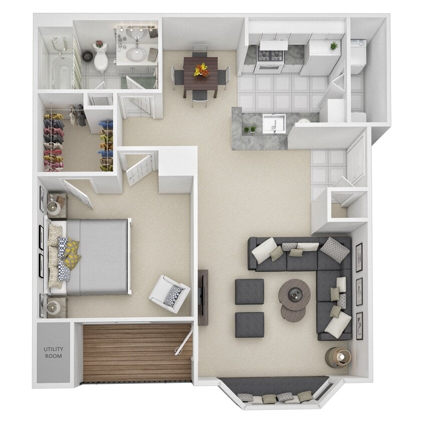 Floor Plan - 1 Bed 1 Bath - A2