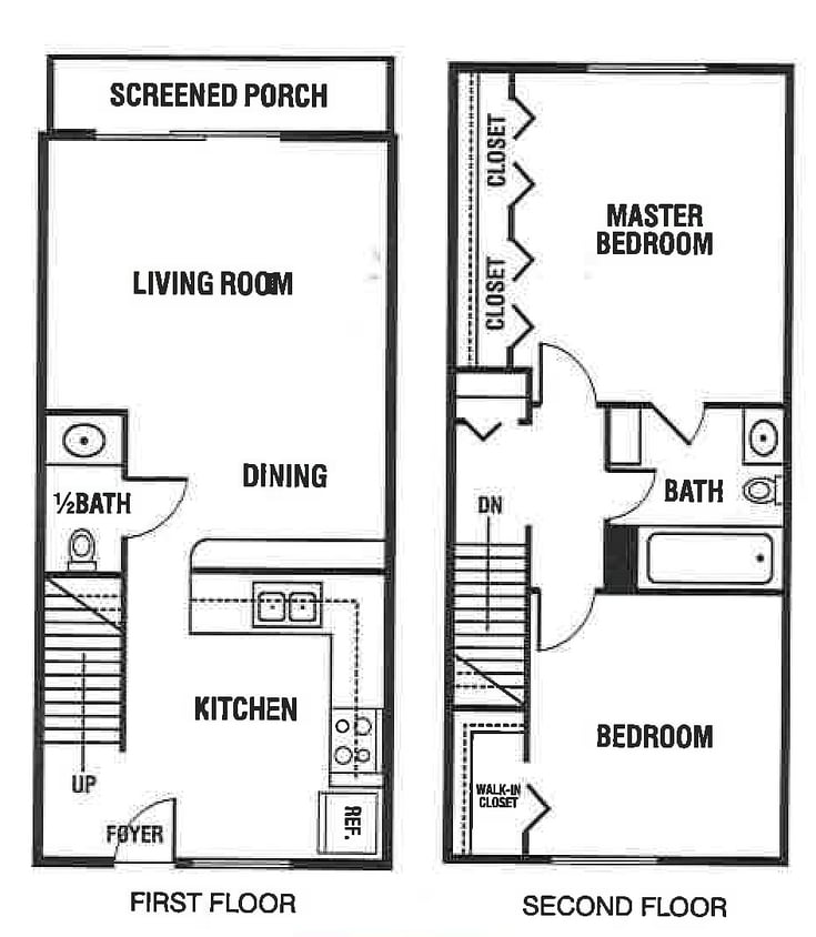 Floor Plan - Two Bed 1.5 Bath  TH - Premium