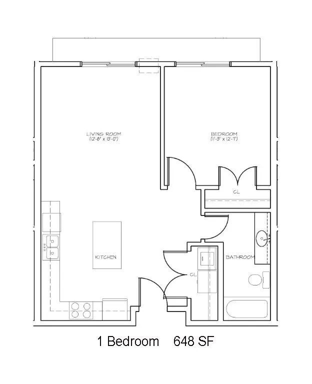 Floor Plan - 1 Bed 1 Bath | 648 sqft