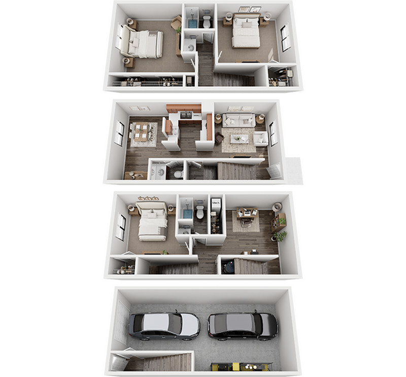 Colonial Village 3x2.5 Townhome Floor Plan - 3 Bedroom x 2.5 Bath Townhome - Standard
