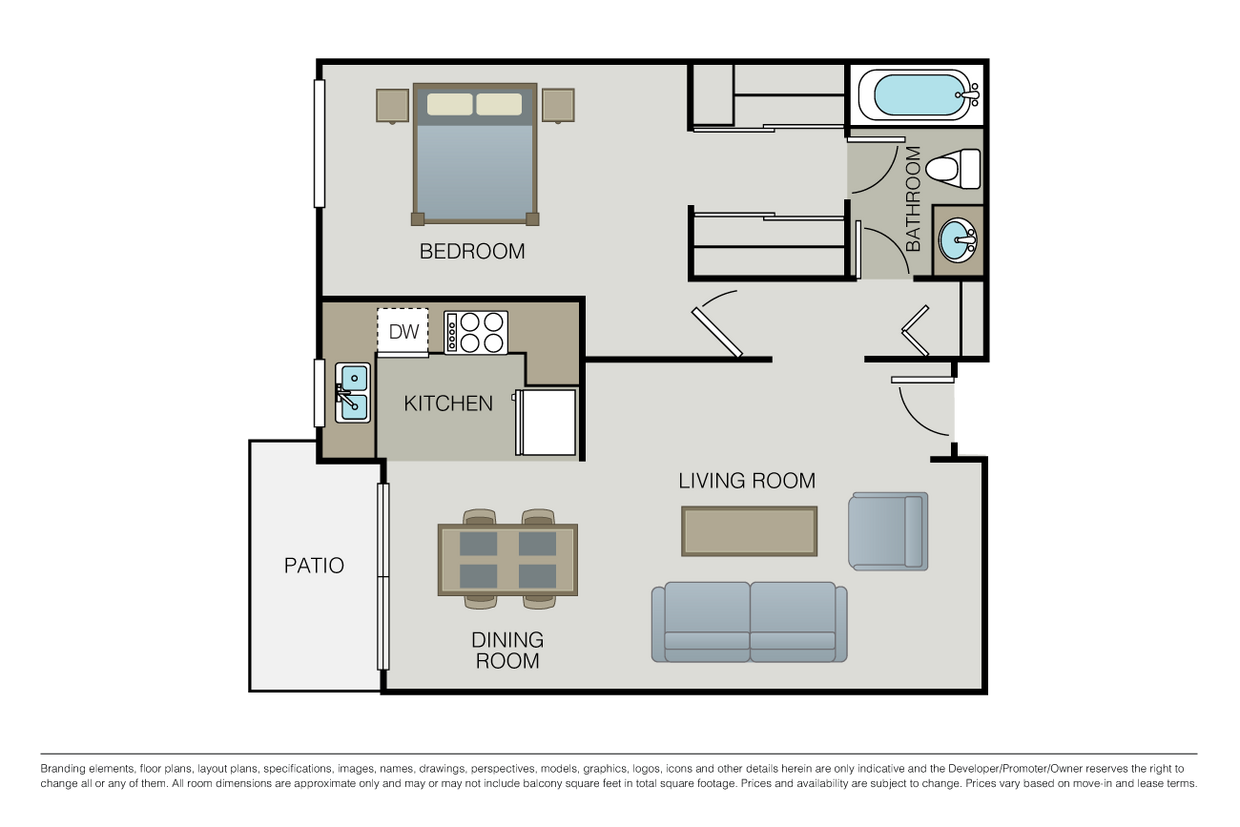 Floor Plan - 1 Bed 1 Bath