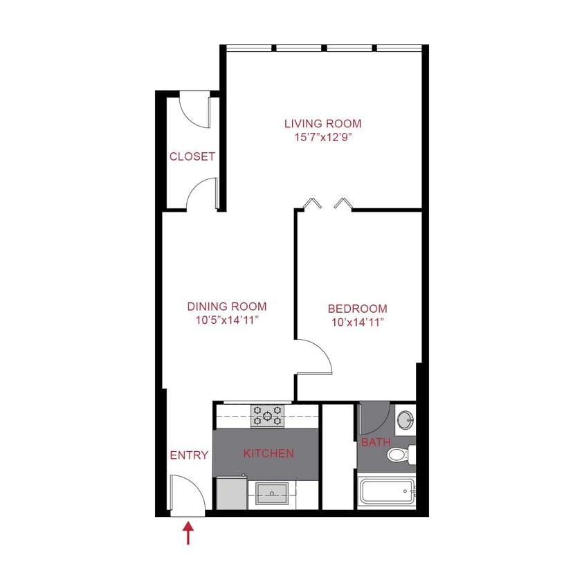 Floor Plan - A6 - 1 Bed / 1 Bath (780 sf)