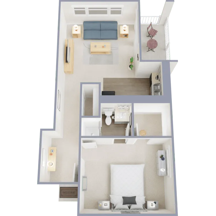 One bedroom, one bath, 648 square foot apartment - Goldenrod