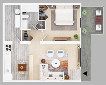 One bedroom floorplan - One Bedroom One Bath Apartment