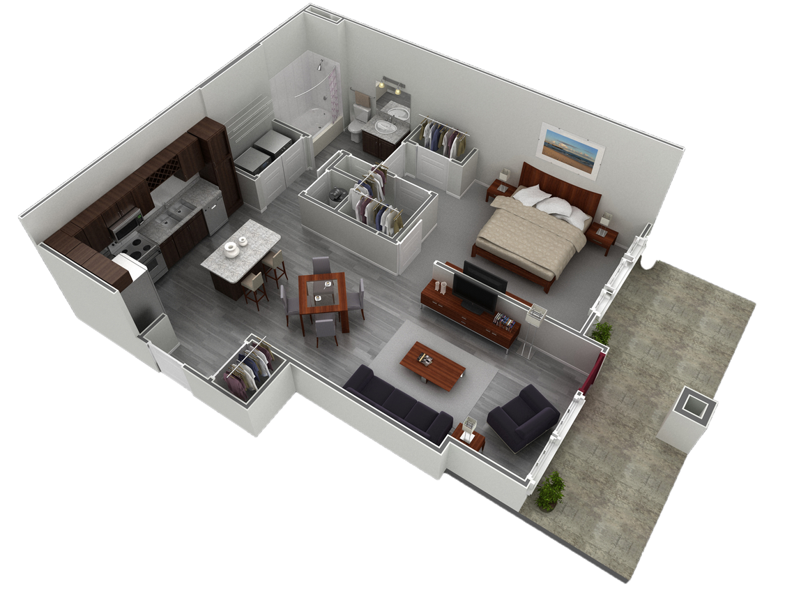 Floor Plan - 1 BR Designer Courtyard Garage