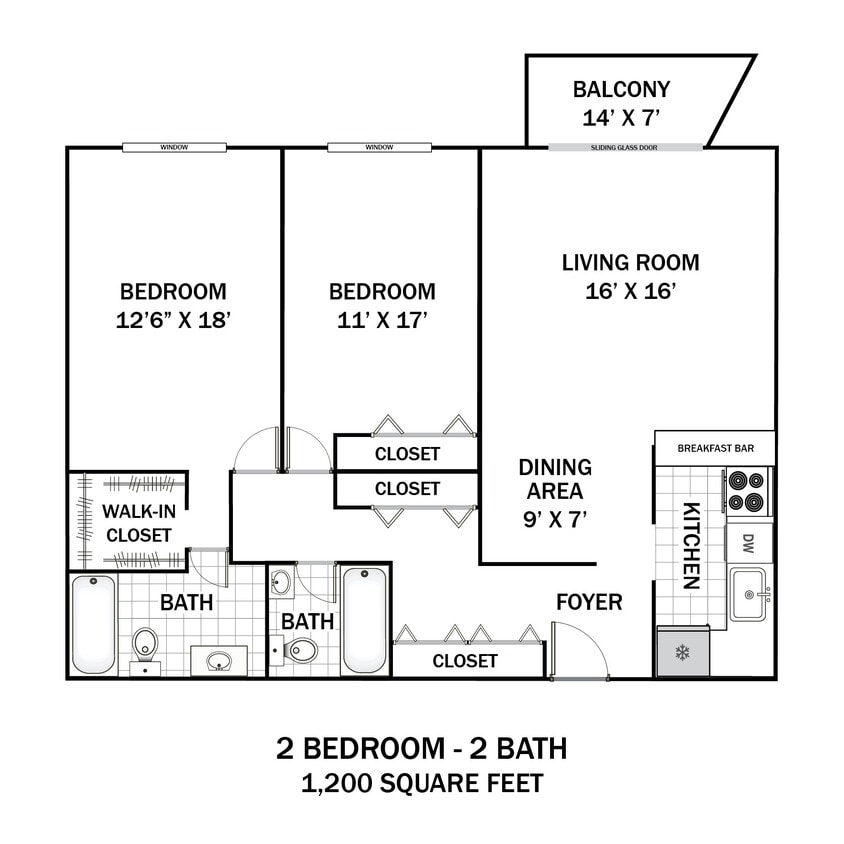 Floor Plan - 2 Bedroom 2 Bath