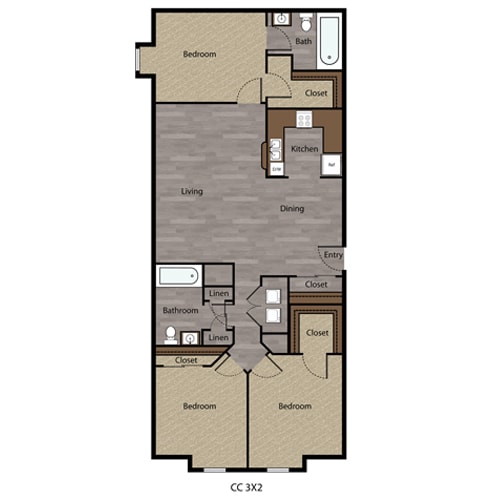 Floor Plan - 3 Bed, 2 Bath - 1272 S