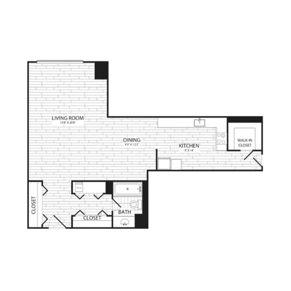 Floor Plan - Junior 1 Bedroom, 1 Bath 735 SF A19G