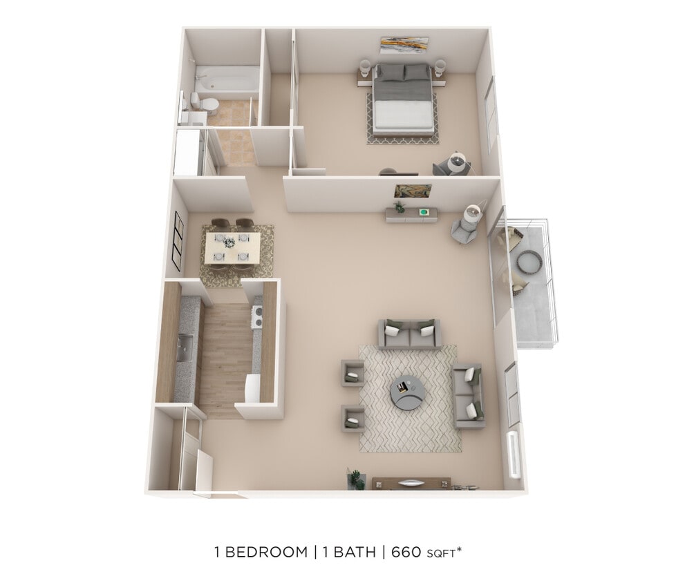 Floor Plan - One Bedroom - 660 sqft