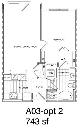 Floor Plan - 1 Bedroom, 1 Bath 748 SF KA3.3
