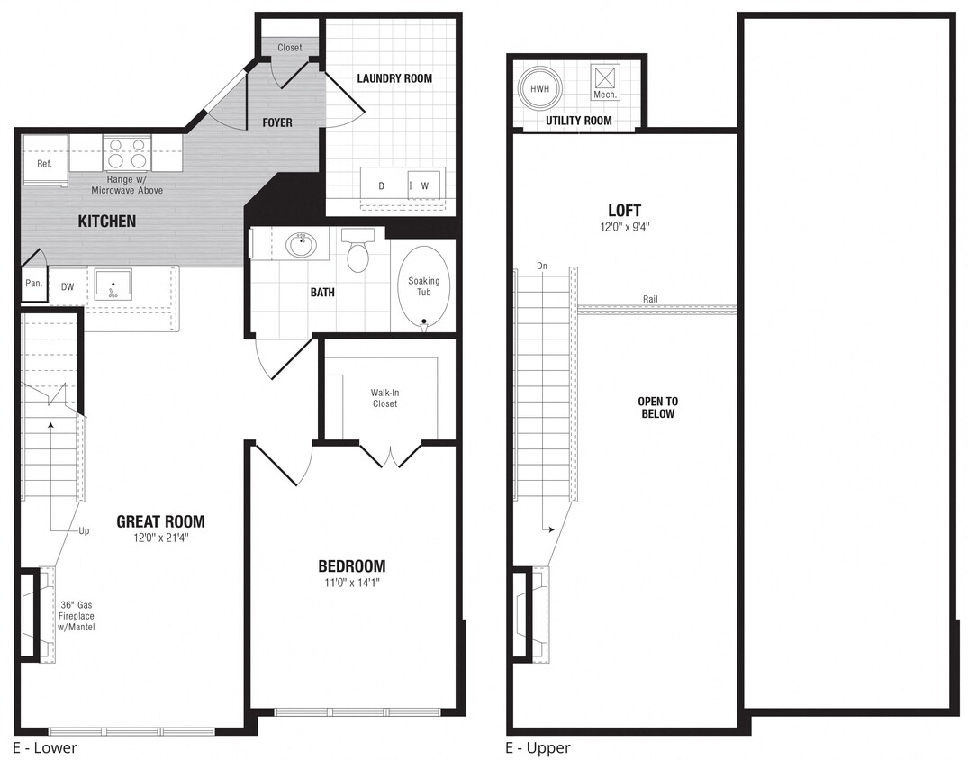 Floor Plan - 1 Bed/1 Bath Loft-E