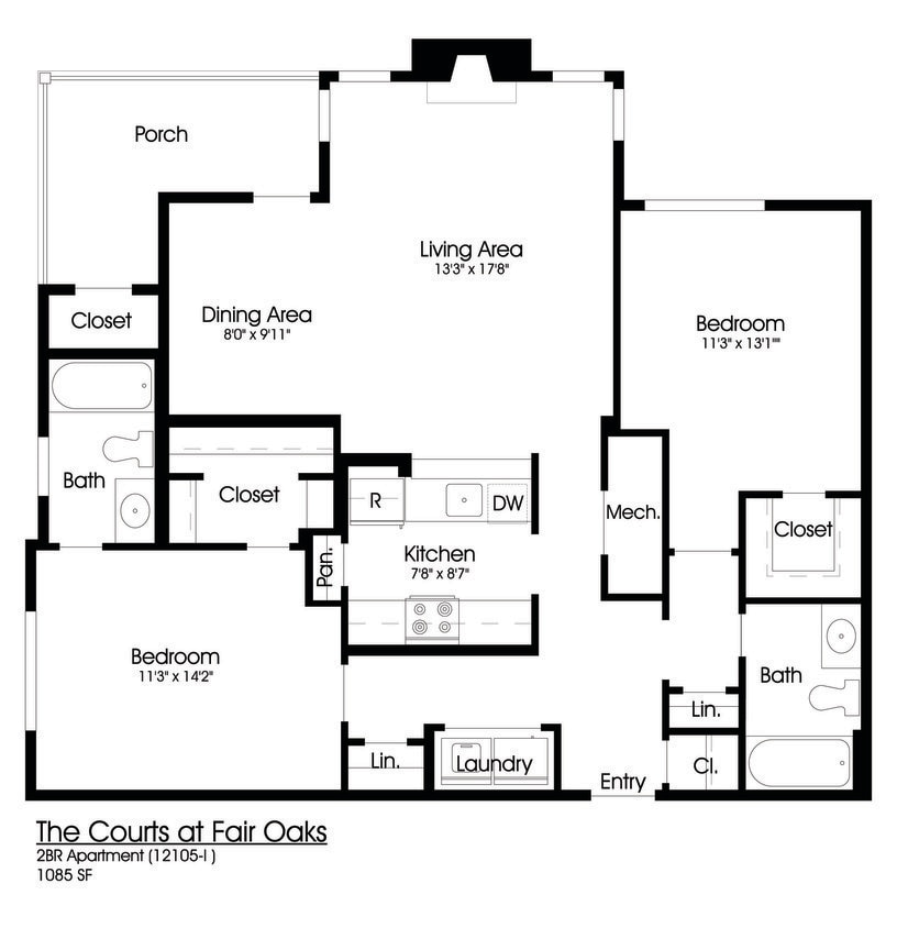 Floor Plan - 2BR 2BA (1100sf)