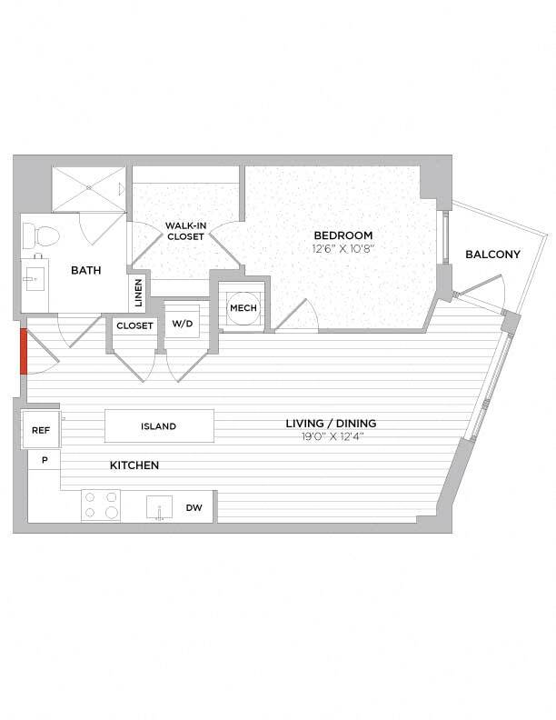 Floor Plan - 1 Bed/1 Bath-A01 East
